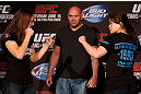 WINNIPEG, CANADA - JUNE 13:  (L-R) Opponents Alexis Davis and Rosi Sexton face off during the UFC 161 media day at The Met on June 13, 2013 in Winnipeg, Manitoba, Canada.  (Photo by Josh Hedges/Zuffa LLC/Zuffa LLC via Getty Images)