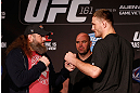 WINNIPEG, CANADA - JUNE 13:  (L-R) Opponents Roy Nelson and Stipe Miocic face off during the UFC 161 media day at The Met on June 13, 2013 in Winnipeg, Manitoba, Canada.  (Photo by Josh Hedges/Zuffa LLC/Zuffa LLC via Getty Images)