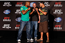 WINNIPEG, CANADA - JUNE 13:  (L-R) Opponents Rashad Evans and Dan Henderson face off during the UFC 161 media day at The Met on June 13, 2013 in Winnipeg, Manitoba, Canada.  (Photo by Josh Hedges/Zuffa LLC/Zuffa LLC via Getty Images)