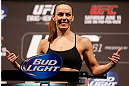WINNIPEG, CANADA - JUNE 14:  Alexis Davis weighs in during the UFC 161 weigh-in at the MTS Centre on June 14, 2013 in Winnipeg, Manitoba, Canada.  (Photo by Josh Hedges/Zuffa LLC/Zuffa LLC via Getty Images)