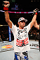 WINNIPEG, CANADA - JUNE 15:  Jake Shields reacts after his split decision victory over Tyron Woodley in their welterweight fight during the UFC 161 event at the MTS Centre on June 15, 2013 in Winnipeg, Manitoba, Canada.  (Photo by Josh Hedges/Zuffa LLC/Zuffa LLC via Getty Images)
