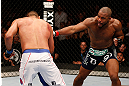 WINNIPEG, CANADA - JUNE 15:  (R-L) Rashad Evans punches Dan Henderson in their light heavyweight fight during the UFC 161 event at the MTS Centre on June 15, 2013 in Winnipeg, Manitoba, Canada.  (Photo by Josh Hedges/Zuffa LLC/Zuffa LLC via Getty Images)