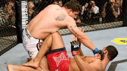 Frank Mir (white shorts) def. Antonio Rodrigo 'Minotauro' Nogueira (red shorts) - TKO - 1:54 round 2 during the UFC 92 at MGM Grand Garden Arena on December 27, 2008 in Las Vegas, NV. (Photo by: Josh Hedges/Zuffa LLC)