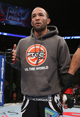 MINNEAPOLIS, MN - OCTOBER 05: Darren Uyenoyama reacts after defeating Phil Harris during their flyweight fight at the UFC on FX event at Target Center on October 5, 2012 in Minneapolis, Minnesota. (Photo by Josh Hedges/Zuffa LLC/Zuffa LLC via Getty Images)
