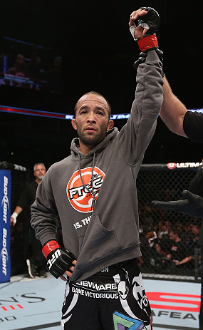 MINNEAPOLIS, MN - OCTOBER 05: Darren Uyenoyama reacts after defeating Phil Harris during their flyweight fight at the UFC on FX event at Target Center on October 5, 2012 in Minneapolis, Minnesota. (Photo by Josh Hedges/Zuffa LLC/Zuffa LLC via Getty Images)