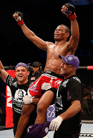 SAO PAULO, BRAZIL - JANUARY 19: Francisco Trinaldo reacts after defeating C.J. Keith in their lightweight fight at the UFC on FX event on January 19, 2013 at Ibirapuera Gymnasium in Sao Paulo, Brazil. (Photo by Josh Hedges/Zuffa LLC/Zuffa LLC via Getty Images)