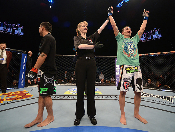 LAS VEGAS, NV - DECEMBER 29:  [CAPTION] during their featherweight fight at UFC 155 on December 29, 2012 at MGM Grand Garden Arena in Las Vegas, Nevada. (Photo by Donald Miralle/Zuffa LLC/Zuffa LLC via Getty Images) *** Local Caption *** Leonard Garcia; Max Holloway