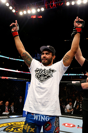 CHICAGO, IL - JANUARY 26:  Rafael Natal celebrates after defeating Sean Spencer during their Middleweight Bout part of UFC on FOX at United Center on January 26, 2013 in Chicago, Illinois.  (Photo by Al Bello/Zuffa LLC/Zuffa LLC Via Getty Images)
