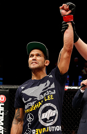 LONDON, ENGLAND - FEBRUARY 16: Vaughan Lee reacts after defeating Motonobu Tezuka in their bantamweight fight during the UFC on Fuel TV event on February 16, 2013 at Wembley Arena in London, England. (Photo by Josh Hedges/Zuffa LLC/Zuffa LLC via Getty Images)