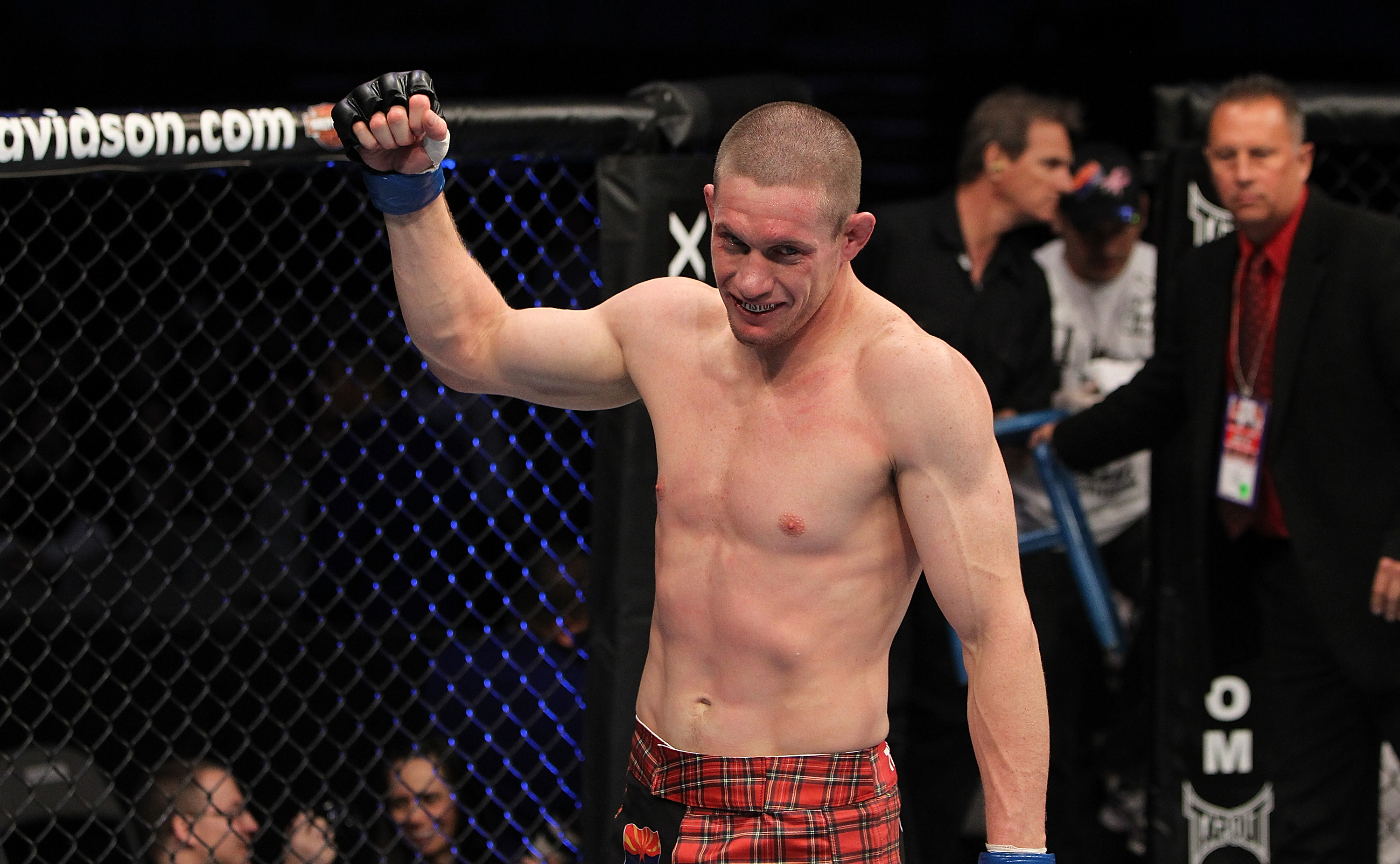 SAN JOSE, CA - NOVEMBER 19: Seth Baczynski celebrates defeating Matt Brown in a UFC Welterweight bout at the HP Pavillion in San Jose, California on November 19, 2011 in San Jose, California. (Photo by Josh Hedges/Zuffa LLC/Zuffa LLC via Getty Images)
