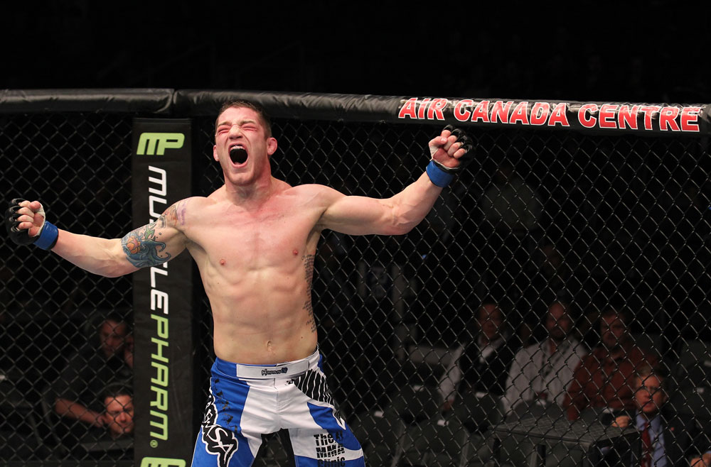 TORONTO, ON - DECEMBER 10:  Jake Hecht reacts after defeating Rich Attonito by TKO during the UFC 140 event at Air Canada Centre on December 10, 2011 in Toronto, Ontario, Canada.  (Photo by Nick Laham/Zuffa LLC/Zuffa LLC via Getty Images)