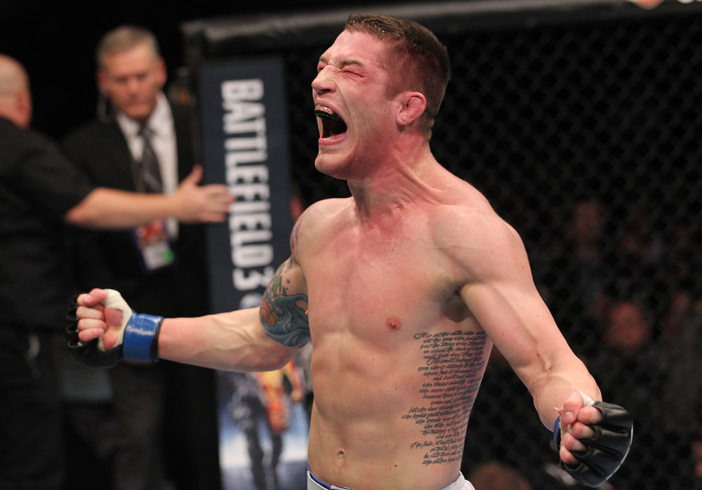 TORONTO, ON - DECEMBER 10:  Jake Hecht reacts after defeating Rich Attonito by TKO during the UFC 140 event at Air Canada Centre on December 10, 2011 in Toronto, Ontario, Canada.  (Photo by Nick Laham/Zuffa LLC/Zuffa LLC via Getty Images)