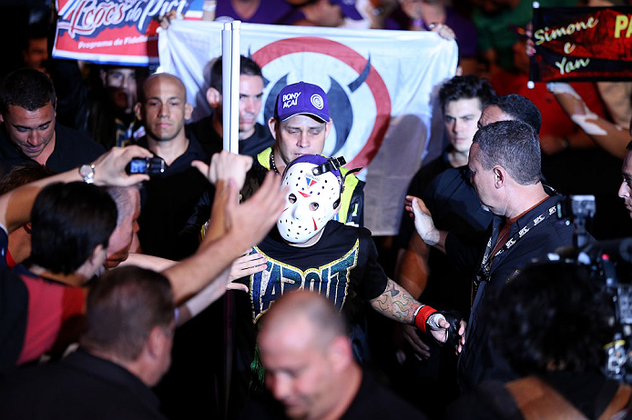 RIO DE JANEIRO, BRAZIL - OCTOBER 13:  Rony "Jason" Mariano Bezerra enters the arena before his featherweight fight against Sam Sicilia at UFC 153 inside HSBC Arena on October 13, 2012 in Rio de Janeiro, Brazil.  (Photo by Josh Hedges/Zuffa LLC/Zuffa LLC via Getty Images)