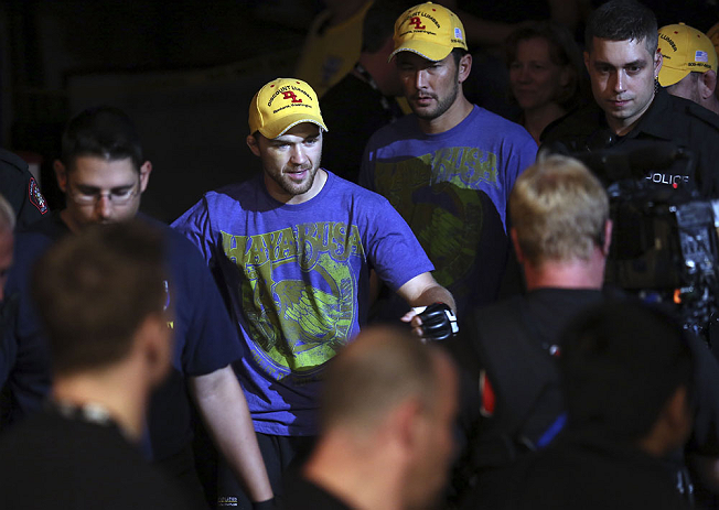 CALGARY, CANADA - JULY 21:  Bryan Caraway walks to the octagon to face Mitch Gagnon for their bantamweight bout at UFC 149 inside the Scotiabank Saddledome on July 21, 2012 in Calgary, Alberta, Canada.  (Photo by Nick Laham/Zuffa LLC/Zuffa LLC via Getty Images)