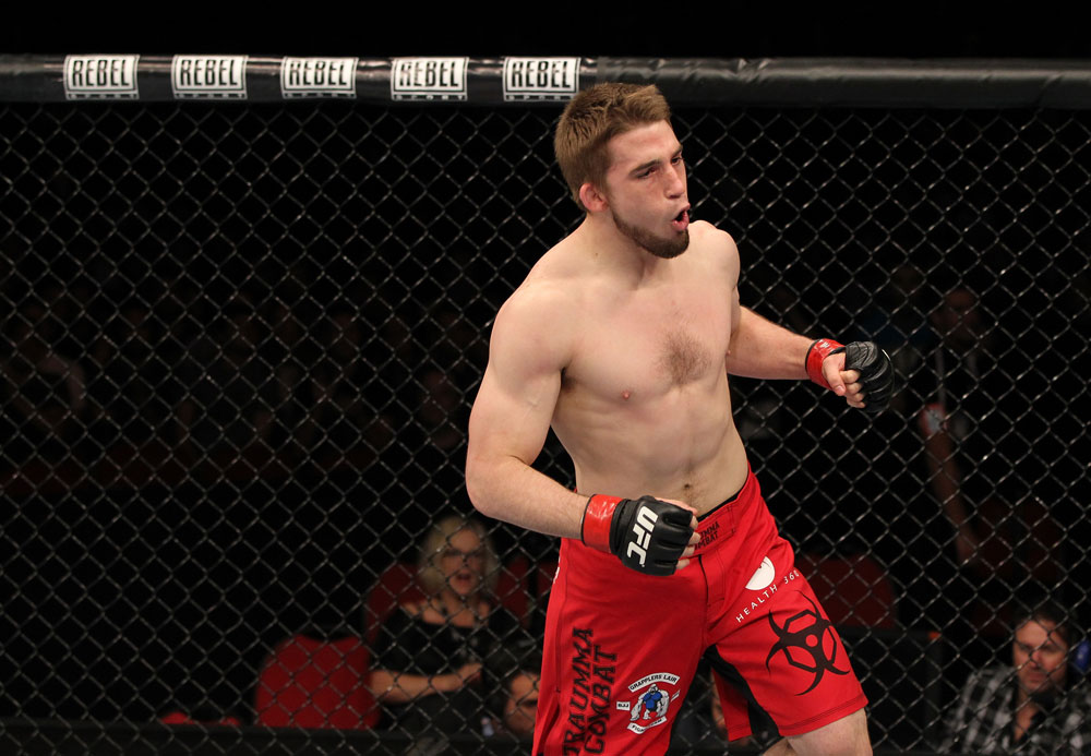 SYDNEY, AUSTRALIA - MARCH 03: TJ Waldburger reacts after defeating Jake Hecht by submission during the UFC on FX event at Allphones Arena on March 3, 2012 in Sydney, Australia. (Photo by Josh Hedges/Zuffa LLC/Zuffa LLC via Getty Images) *** Local Caption *** TJ Waldburger