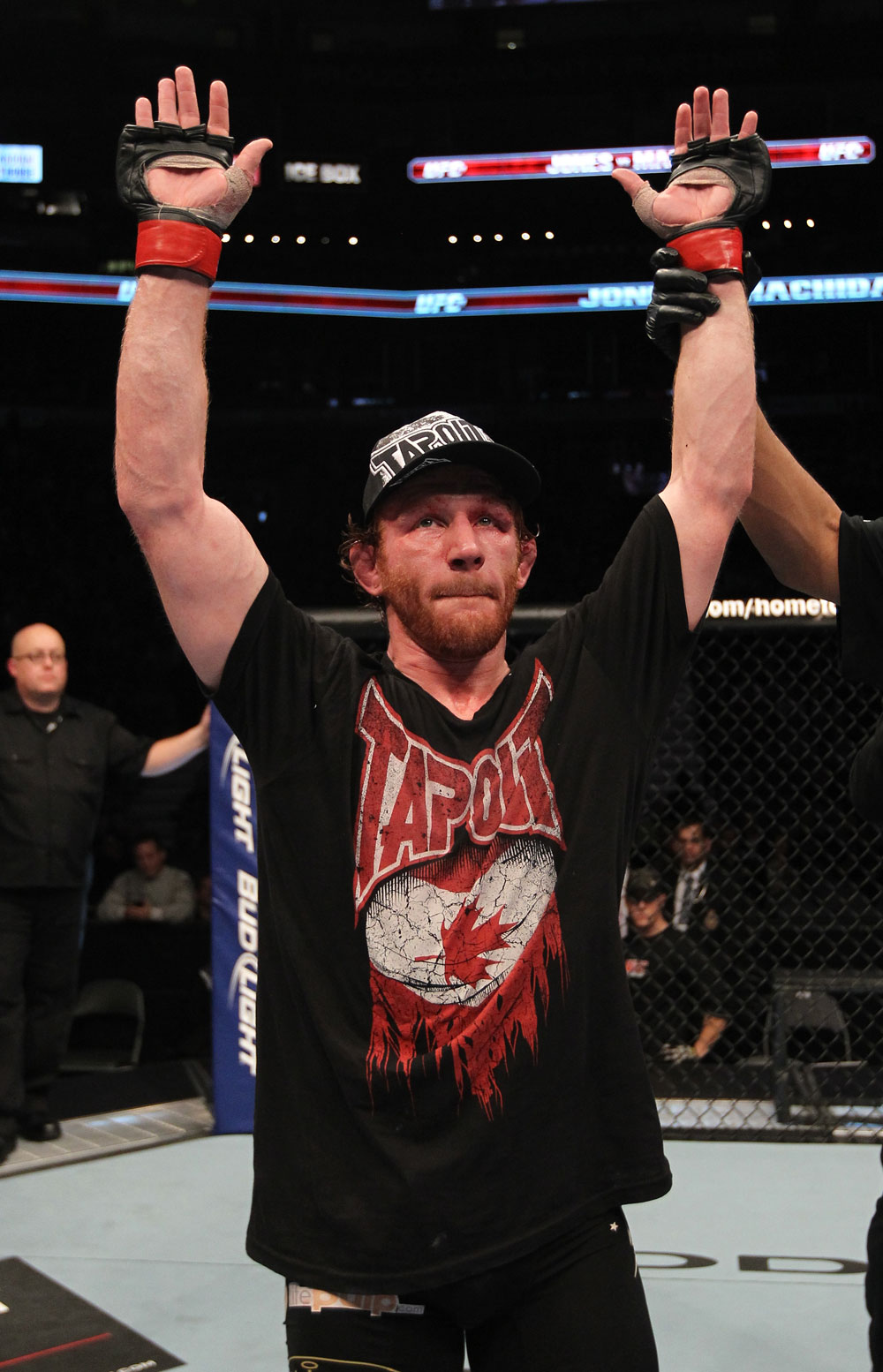 TORONTO, ON - DECEMBER 10:  Mark Bocek reacts after his decision victory over Nik Lentz during the UFC 140 event at Air Canada Centre on December 10, 2011 in Toronto, Ontario, Canada.  (Photo by Nick Laham/Zuffa LLC/Zuffa LLC via Getty Images)