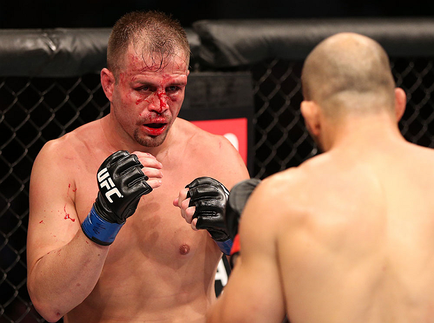 RIO DE JANEIRO, BRAZIL - OCTOBER 13:  (L-R) Fabio Maldonado squares off with Glover Teixeira during their light heavyweight fight at UFC 153 inside HSBC Arena on October 13, 2012 in Rio de Janeiro, Brazil.  (Photo by Josh Hedges/Zuffa LLC/Zuffa LLC via Getty Images)