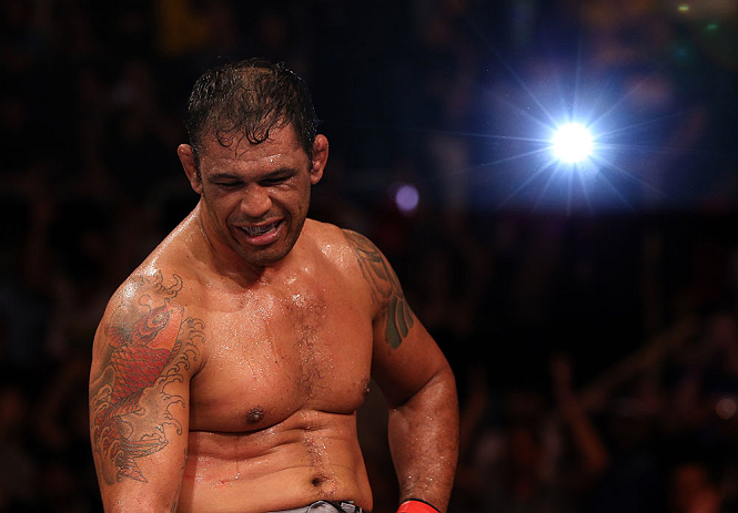 RIO DE JANEIRO, BRAZIL - OCTOBER 13:  Antonio Rodrigo "Minotauro" Nogeuira reacts after defeating Dave Herman during their heavyweight fight at UFC 153 inside HSBC Arena on October 13, 2012 in Rio de Janeiro, Brazil.  (Photo by Josh Hedges/Zuffa LLC/Zuffa LLC via Getty Images)