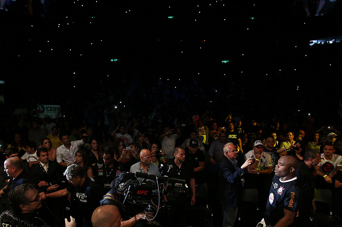 RIO DE JANEIRO, BRAZIL - OCTOBER 13:  Anderson Silva enters the arena before his light heavyweight fight against Stephan Bonnar at UFC 153 inside HSBC Arena on October 13, 2012 in Rio de Janeiro, Brazil.  (Photo by Josh Hedges/Zuffa LLC/Zuffa LLC via Getty Images)