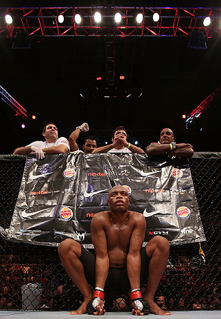 RIO DE JANEIRO, BRAZIL - OCTOBER 13:  Anderson Silva sits in his corner before his  light heavyweight fight against Stephan Bonnar at UFC 153 inside HSBC Arena on October 13, 2012 in Rio de Janeiro, Brazil.  (Photo by Josh Hedges/Zuffa LLC/Zuffa LLC via Getty Images)