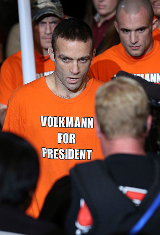 MINNEAPOLIS, MN - OCTOBER 05:  Jacob Volkmann enters the arena before his lightweight fight against Shane Roller at the UFC on FX event at Target Center on October 5, 2012 in Minneapolis, Minnesota.  (Photo by Josh Hedges/Zuffa LLC/Zuffa LLC via Getty Images)