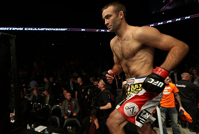 MINNEAPOLIS, MN - OCTOBER 05: Jacob Volkmann enters the Octagon before his lightweight fight against Shane Roller at the UFC on FX event at Target Center on October 5, 2012 in Minneapolis, Minnesota. (Photo by Josh Hedges/Zuffa LLC/Zuffa LLC via Getty Images)