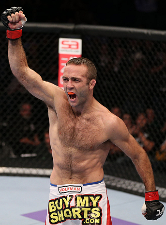 MINNEAPOLIS, MN - OCTOBER 05: Jacob Volkmann reacts after submitting Shane Roller during their lightweight fight at the UFC on FX event at Target Center on October 5, 2012 in Minneapolis, Minnesota. (Photo by Josh Hedges/Zuffa LLC/Zuffa LLC via Getty Images)