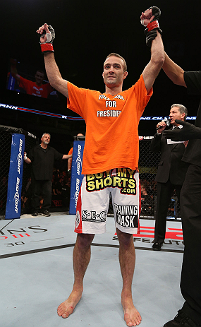 MINNEAPOLIS, MN - OCTOBER 05: Jacob Volkmann reacts after submitting Shane Roller during their lightweight fight at the UFC on FX event at Target Center on October 5, 2012 in Minneapolis, Minnesota. (Photo by Josh Hedges/Zuffa LLC/Zuffa LLC via Getty Images)