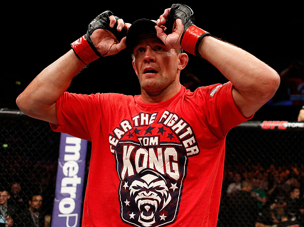 LONDON, ENGLAND - FEBRUARY 16: Tom Watson reacts after defeating Stanislav Nedkov in their middleweight fight during the UFC on Fuel TV event on February 16, 2013 at Wembley Arena in London, England. (Photo by Josh Hedges/Zuffa LLC/Zuffa LLC via Getty Images)