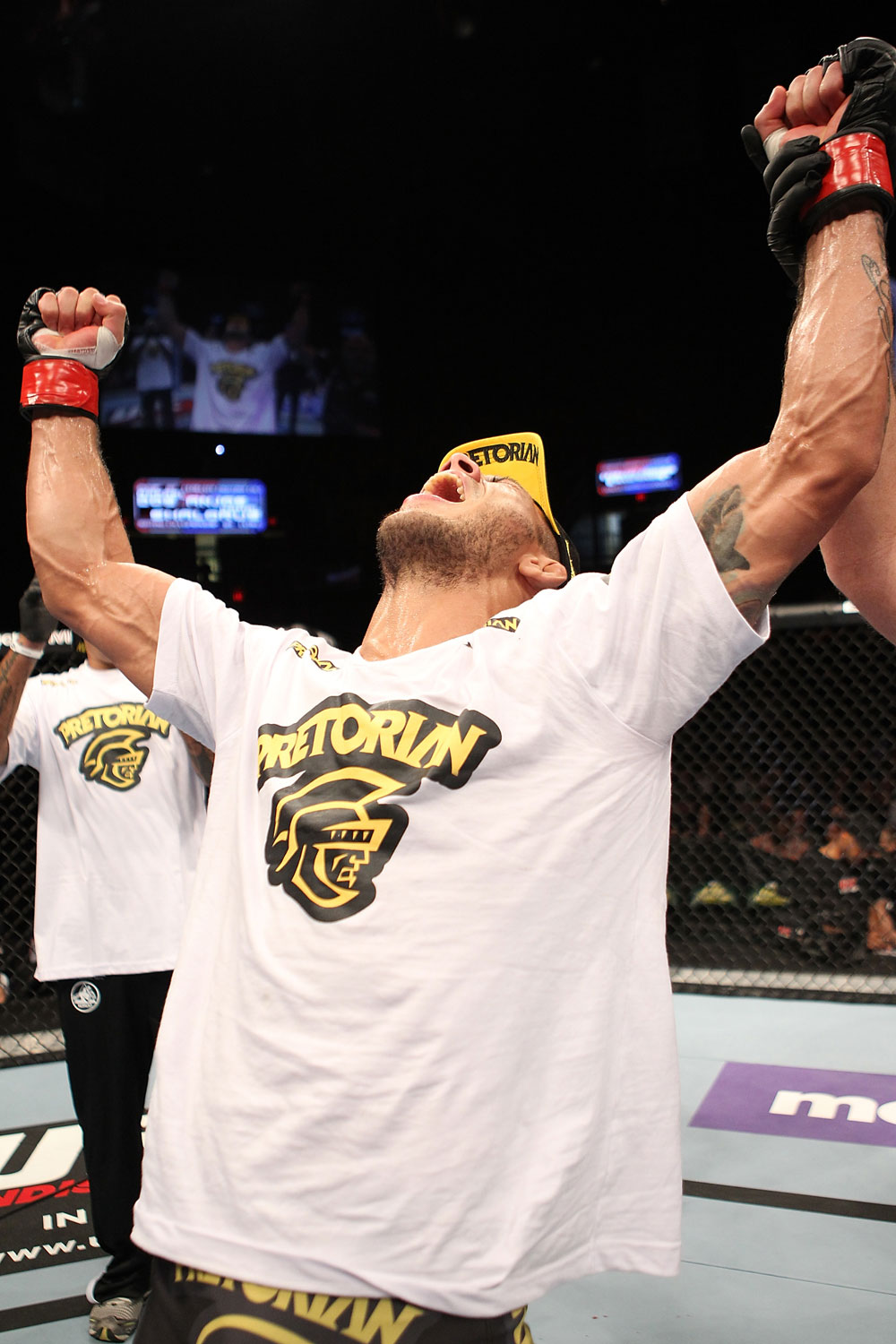 FAIRFAX, VA - MAY 15:  Rafael Dos Anjos reacts after defeating Kamal Shalorus in a lightweight bout during the UFC on Fuel TV event at Patriot Center on May 15, 2012 in Fairfax, Virginia.  (Photo by Josh Hedges/Zuffa LLC/Zuffa LLC via Getty Images)