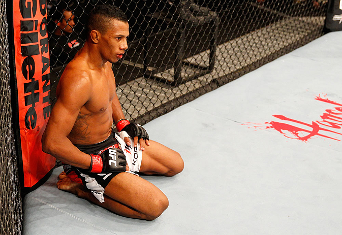 SAO PAULO, BRAZIL - JANUARY 19: Yuri Alcantara waits in a neutral corner after an illegal strike against Pedro Nobre in their bantamweight fight at the UFC on FX event on January 19, 2013 at Ibirapuera Gymnasium in Sao Paulo, Brazil. (Photo by Josh Hedges/Zuffa LLC/Zuffa LLC via Getty Images)