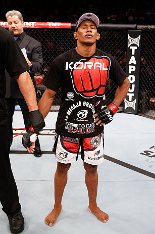 SAO PAULO, BRAZIL - JANUARY 19: Yuri Alcantara reacts after his bout against Pedro Nobre was declared a no-contest after an illegal strike at the UFC on FX event on January 19, 2013 at Ibirapuera Gymnasium in Sao Paulo, Brazil. (Photo by Josh Hedges/Zuffa LLC/Zuffa LLC via Getty Images)