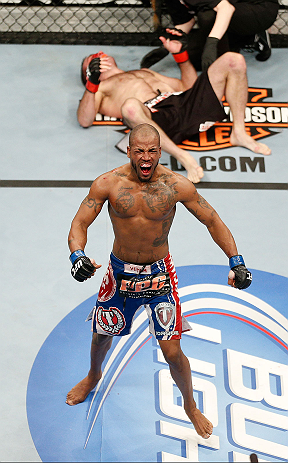 LAS VEGAS, NV - FEBRUARY 02: Bobby Green (pictured) reacts to his victory over Jacob Volkmann during their lightweight fight at UFC 156 on February 2, 2013 at the Mandalay Bay Events Center in Las Vegas, Nevada. (Photo by Josh Hedges/Zuffa LLC/Zuffa LLC via Getty Images) *** Local Caption *** Jacob Volkmann; Bobby Green