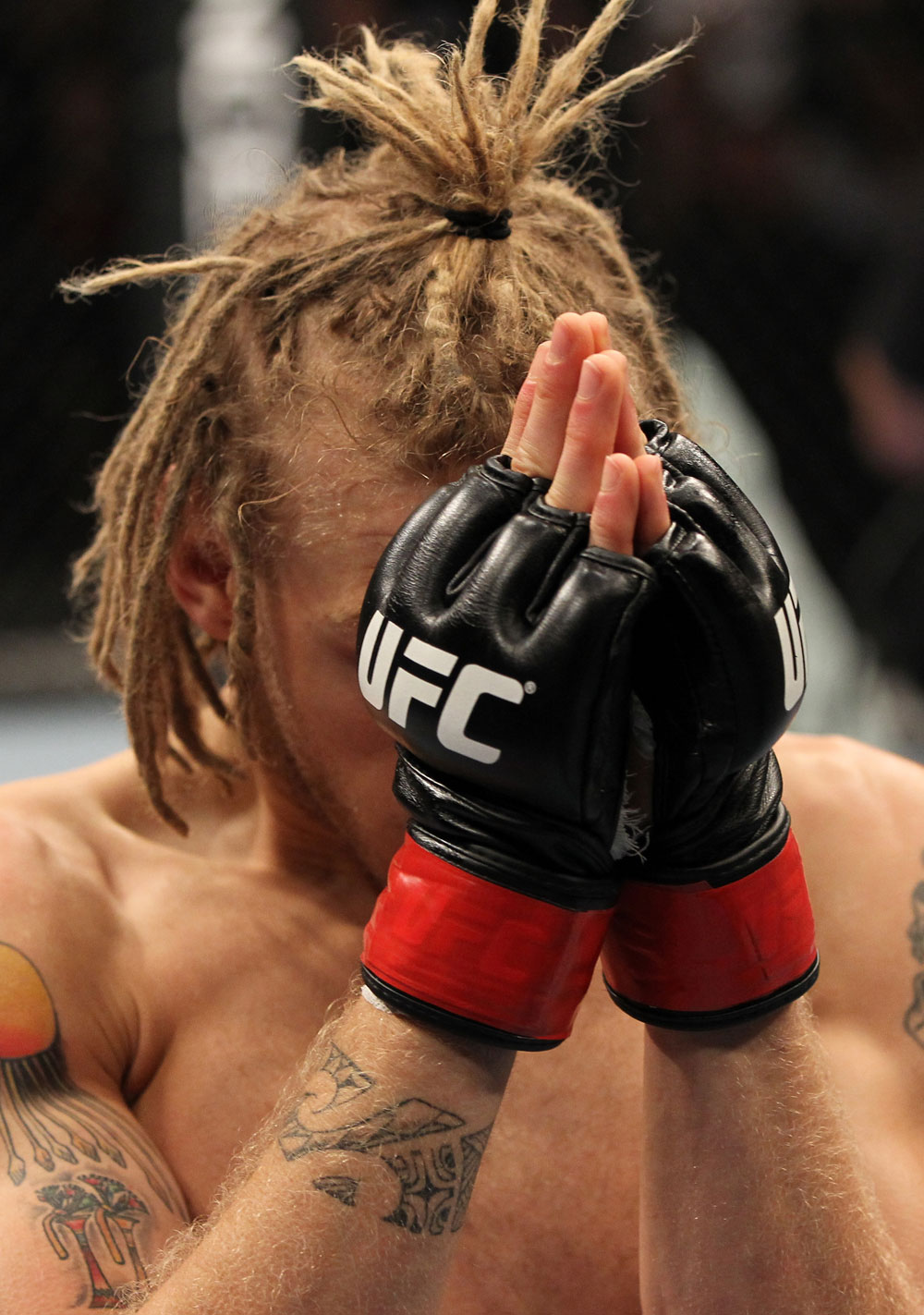 OMAHA, NE - FEBRUARY 15: Jonathan Brookins reacts after knocking out Vagner Rocha during the UFC on FUEL TV event at Omaha Civic Auditorium on February 15, 2012 in Omaha, Nebraska. (Photo by Josh Hedges/Zuffa LLC/Zuffa LLC via Getty Images) *** Local Caption *** Jonathan Brookins