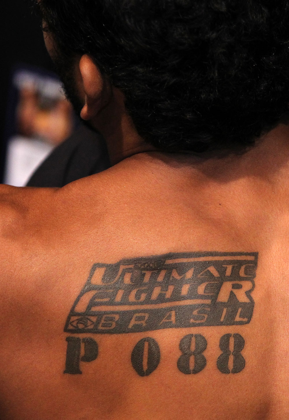 BELO HORIZONTE, BRAZIL - JUNE 23: A tattoo is seen on the back of Hugo "Wolverine" Viana before his UFC 147 featherweight bout against John Teixeira at Estadio Jornalista Felipe Drummond on June 23, 2012 in Belo Horizonte, Brazil. (Photo by Josh Hedges/Zuffa LLC/Zuffa LLC via Getty Images)