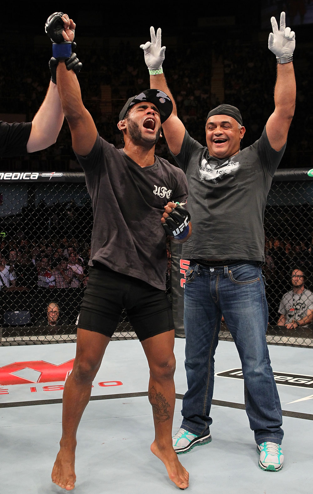 BELO HORIZONTE, BRAZIL - JUNE 23: Hugo "Wolverine" Viana reacts after his split decision victory over John Teixeira at Estadio Jornalista Felipe Drummond on June 23, 2012 in Belo Horizonte, Brazil. (Photo by Josh Hedges/Zuffa LLC/Zuffa LLC via Getty Images)