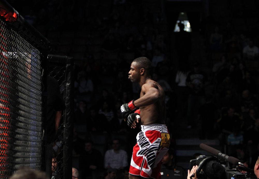 TORONTO, ON - DECEMBER 10:  Yves Jabouin enters the Octagon before his bout against Walel Watson during the UFC 140 event at Air Canada Centre on December 10, 2011 in Toronto, Ontario, Canada.  (Photo by Josh Hedges/Zuffa LLC/Zuffa LLC via Getty Images)