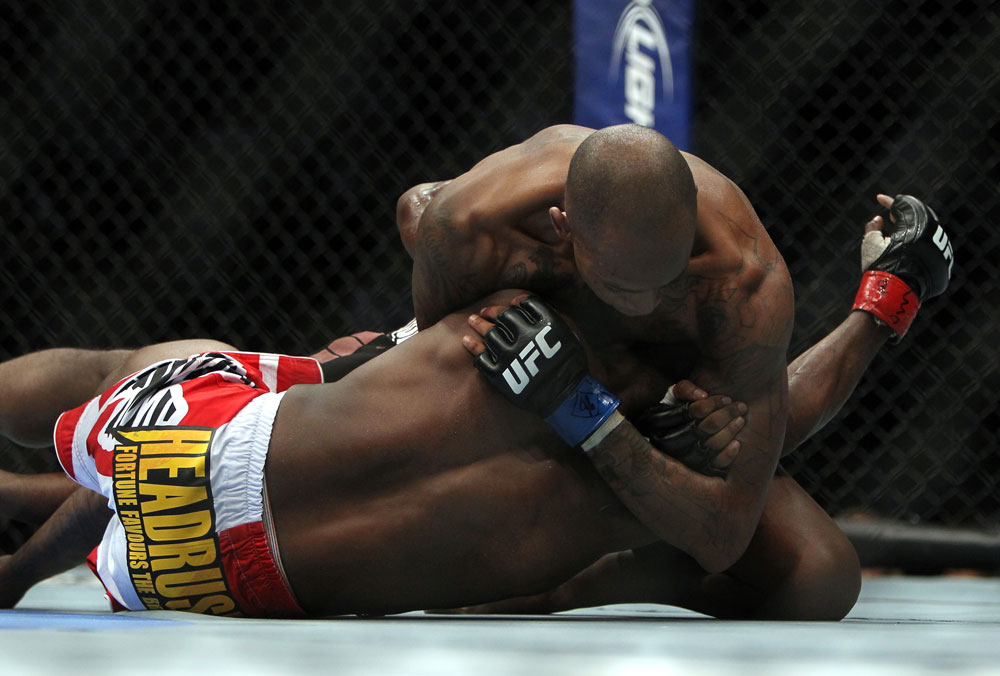 TORONTO, ON - DECEMBER 10:  (R-L) Walel Watson attempts a choke submission against Yves Jabouin during the UFC 140 event at Air Canada Centre on December 10, 2011 in Toronto, Ontario, Canada.  (Photo by Josh Hedges/Zuffa LLC/Zuffa LLC via Getty Images)