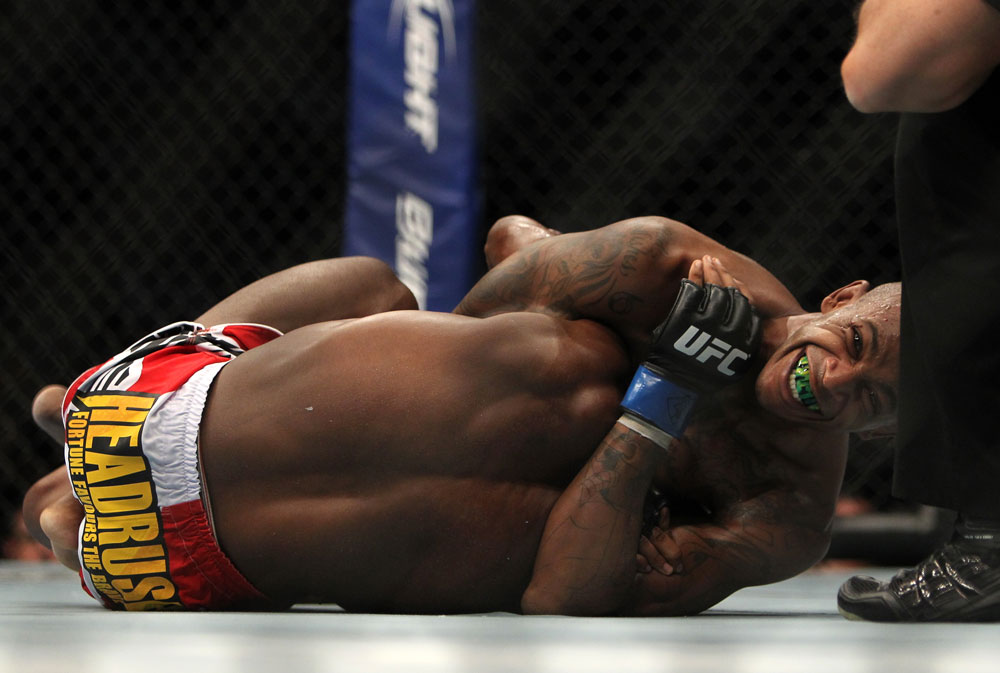 TORONTO, ON - DECEMBER 10:  (R-L) Walel Watson attempts a choke submission against Yves Jabouin during the UFC 140 event at Air Canada Centre on December 10, 2011 in Toronto, Ontario, Canada.  (Photo by Josh Hedges/Zuffa LLC/Zuffa LLC via Getty Images)