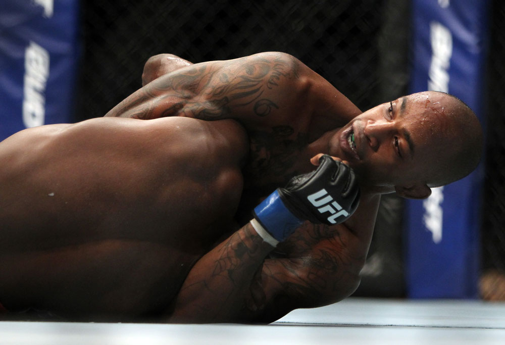 TORONTO, ON - DECEMBER 10:  (R-L) Walel Watson attempts a choke submission against Yves Jabouin during the UFC 140 event at Air Canada Centre on December 10, 2011 in Toronto, Ontario, Canada.  (Photo by Josh Hedges/Zuffa LLC/Zuffa LLC via Getty Images)