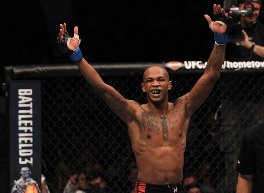TORONTO, ON - DECEMBER 10:  Walel Watson reacts after his three-round battle against Yves Jabouin during the UFC 140 event at Air Canada Centre on December 10, 2011 in Toronto, Ontario, Canada.  (Photo by Nick Laham/Zuffa LLC/Zuffa LLC via Getty Images)