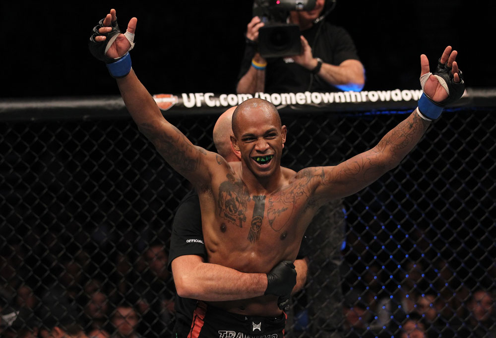 TORONTO, ON - DECEMBER 10:  Walel Watson reacts after his three-round battle against Yves Jabouin during the UFC 140 event at Air Canada Centre on December 10, 2011 in Toronto, Ontario, Canada.  (Photo by Nick Laham/Zuffa LLC/Zuffa LLC via Getty Images)