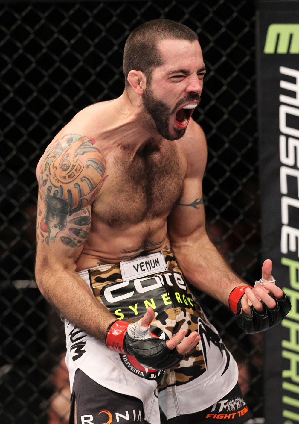 LAS VEGAS, NV - FEBRUARY 04:  Matt Brown reacts to his knockout of Chris Cope during the UFC 143 event at Mandalay Bay Events Center on February 4, 2012 in Las Vegas, Nevada.  (Photo by Nick Laham/Zuffa LLC/Zuffa LLC via Getty Images) *** Local Caption *** Matt Brown; Chris Cope