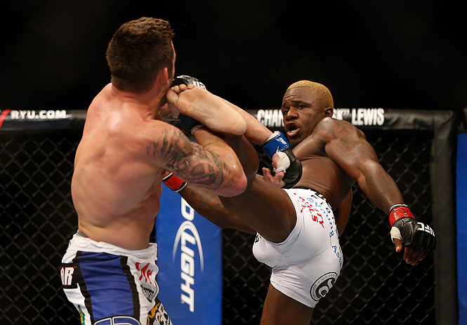 LAS VEGAS, NV - DECEMBER 29:  (R-L) Melvin Guillard kicks Jamie Varner during their lightweight fight at UFC 155 on December 29, 2012 at MGM Grand Garden Arena in Las Vegas, Nevada. (Photo by Josh Hedges/Zuffa LLC/Zuffa LLC via Getty Images) *** Local Caption *** Melvin Guillard; Jamie Varner