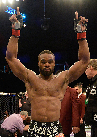 LAS VEGAS, NV - FEBRUARY 02: Tyron Woodley reacts to his victory over Jay Hieron after their welterweight fight at UFC 156 on February 2, 2013 at the Mandalay Bay Events Center in Las Vegas, Nevada. (Photo by Donald Miralle/Zuffa LLC/Zuffa LLC via Getty Images) *** Local Caption *** Jay Hieron; Tyron Woodley