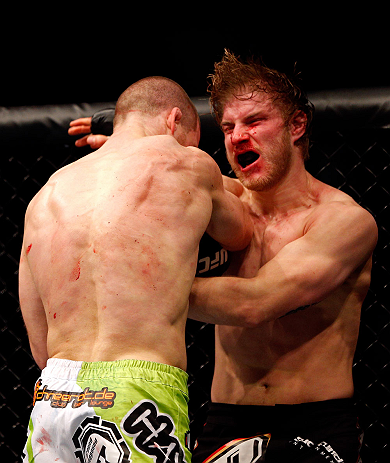 CHICAGO, IL - JANUARY 26:  Pascal Krauss (L) fights Mike Stumpf (R) during their Welterweight Bout part of UFC on FOX at United Center on January 26, 2013 in Chicago, Illinois.  (Photo by Josh Hedges/Zuffa LLC/Zuffa LLC Via Getty Images)