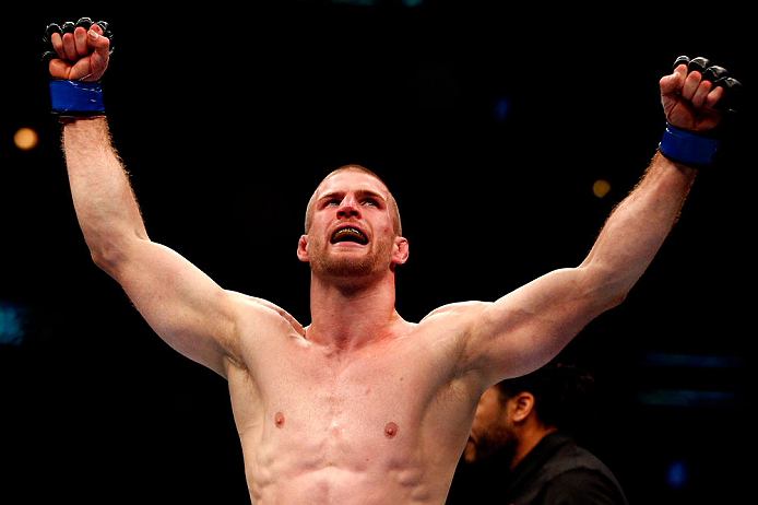 CHICAGO, IL - JANUARY 26:  Pascal Krauss celebrates after defeating Mike Stumpf during their Welterweight Bout part of UFC on FOX at United Center on January 26, 2013 in Chicago, Illinois.  (Photo by Josh Hedges/Zuffa LLC/Zuffa LLC Via Getty Images)