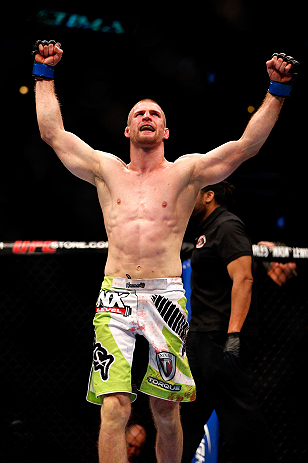 CHICAGO, IL - JANUARY 26:  Pascal Krauss celebrates after defeating Mike Stumpf during their Welterweight Bout part of UFC on FOX at United Center on January 26, 2013 in Chicago, Illinois.  (Photo by Josh Hedges/Zuffa LLC/Zuffa LLC Via Getty Images)