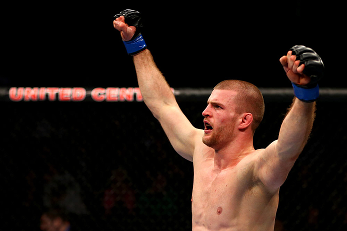 CHICAGO, IL - JANUARY 26:  Pascal Krauss celebrates after defeating Mike Stumpf during their Welterweight Bout part of UFC on FOX at United Center on January 26, 2013 in Chicago, Illinois.  (Photo by Al Bello/Zuffa LLC/Zuffa LLC Via Getty Images)