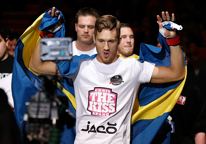 STOCKHOLM, SWEDEN - APRIL 06:  Chris Spang of Sweden enters the arena before his welterweight fight against Adlan Amagov at the Ericsson Globe Arena on April 6, 2013 in Stockholm, Sweden.  (Photo by Josh Hedges/Zuffa LLC/Zuffa LLC via Getty Images)